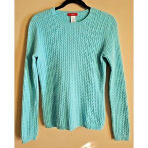 Anne Klein Sport 100% Cashmere Cable Knit Sweater Size M blue Quiet Luxury Soft